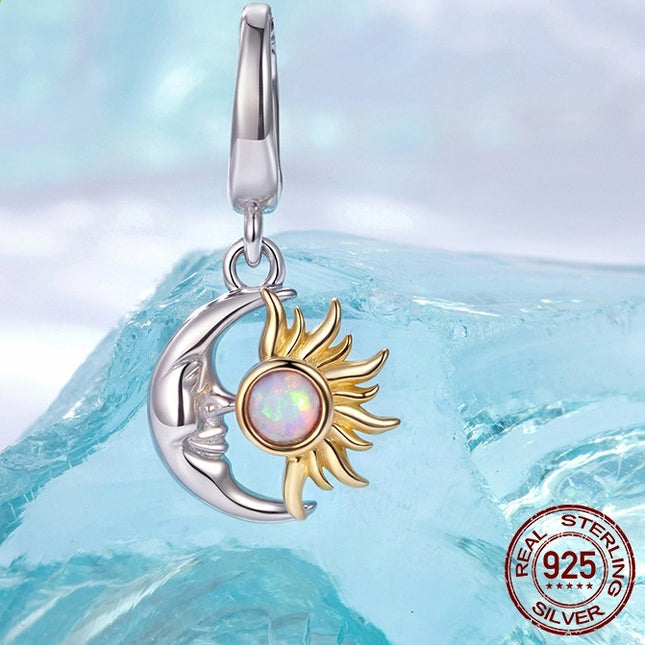 S925 Silver Opal Sun Moon Opening And Closing Buckle Pendant Parts