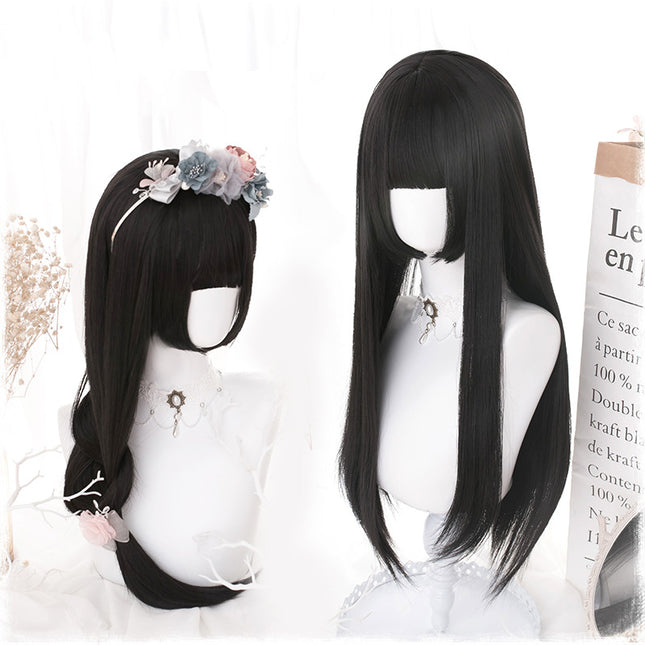 Manzhen Daily Black Long Straight Wig Girl