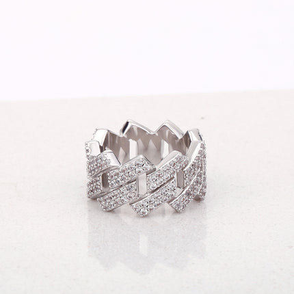 Hip Hop Ring 14mm Ruite Kubaanse Ring, Regte Goud Plaat, Dubbelry Sirkoon Ring