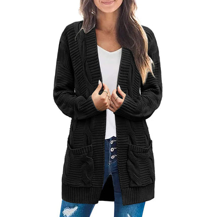 Plus Size Women's Coat Twist Double Pocket Cardigan Sweater