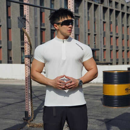 Short Sleeve Outdoor Sports Half Zipper Stand Collar T-shirt