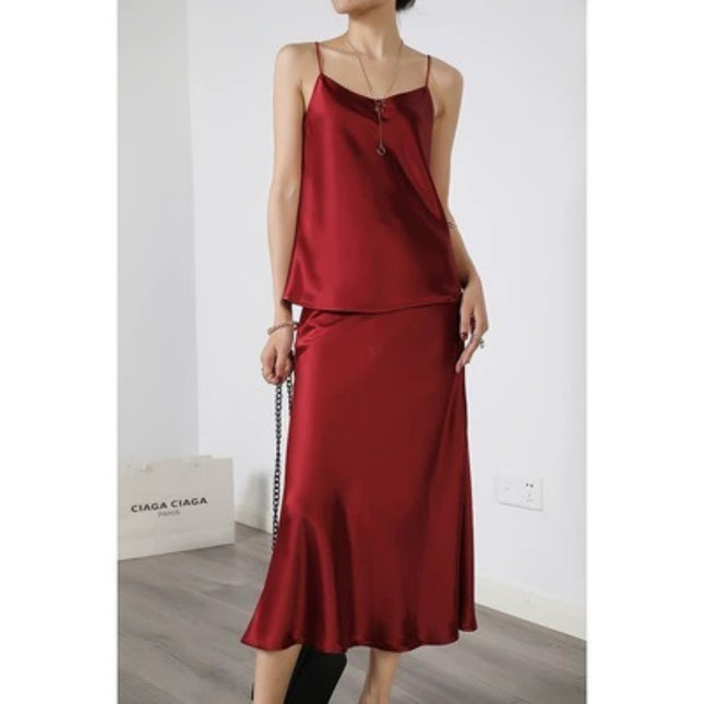 Acetate Silky Satin Women's A- Line Skirt Slimming