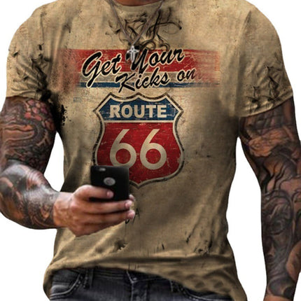 Round Neck Digital Print Slim Pullover Men's T-shirt