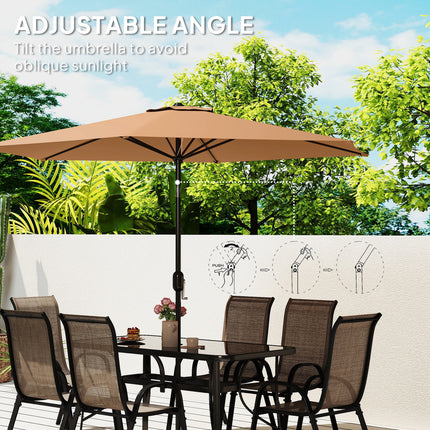 8 Stukke Patio Meubelstel met 9vt Patio Sambreel, Buite Eettafel en Stoele, Lig Gemengde Bruin
