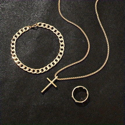 Retro Dark Cross Necklace Three-Piece Set