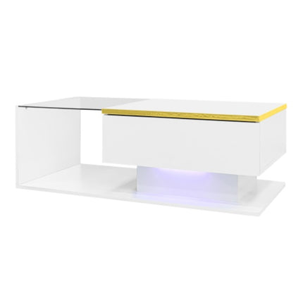 90 cm Lang Koffietafel, Hoogglans Wit. Kanttafels, Koffietafels Met Glas En LED-Effek