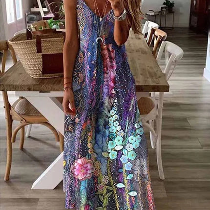 Summer Casual Printed Camisole Long Dress