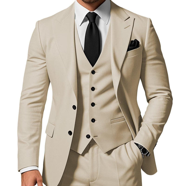 Men's Solid Color 2-piece Buckle Casual Jacket Vest Pants Set