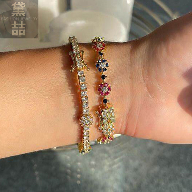 Women's Flower Zircon Bracelet Color Zircon Inlaid Personality Simple Hand Jewelry Ornament