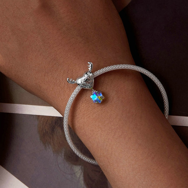 Kersfees-eland Sneeuvlokkie S925 Sterling Silwer Selfdoen-armband Rygkrale