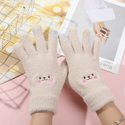 Warm And Cute Female Fleece-lined Thickened Cycling Five Finger Touch Screen