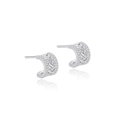 Brocade-Weave Filigree Stud Earrings S925 Sterling Silver Light Luxury High-End Diamond-Inlaid Sand Gold
