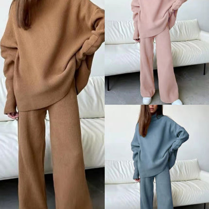 Long Sleeve Wide Leg Pants Fashion Loose High Collar
