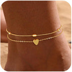 Golden Round Beads Love Heart