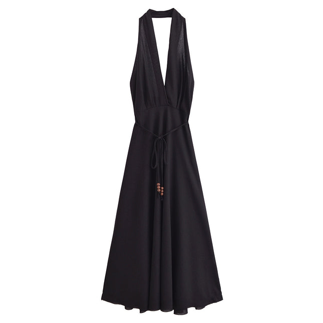 Backless Linen Midi Skirt Dress