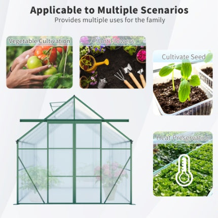 8x8 FT Double Door Polycarbonate Greenhouse Raised Base And Anchor Aluminum Heavy Duty Walk-in Greenhouses For Outdoor Backyard In All Season
