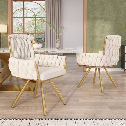 Fluweel Eetkamerstoel, Leunstoel, Enkel Luukse Sitkamer- En Slaapkamer Swivelstoel, Ontspannings Swivelstoel Met Vier Metaal Steunpote, Beige