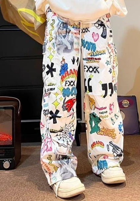 Men's And Women's Drawstring Wide-leg Pants Graffiti Pants