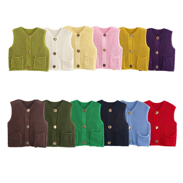 New Spring And Summer European And American Style Casual Breasted Thick Needle Knitted Vest Top