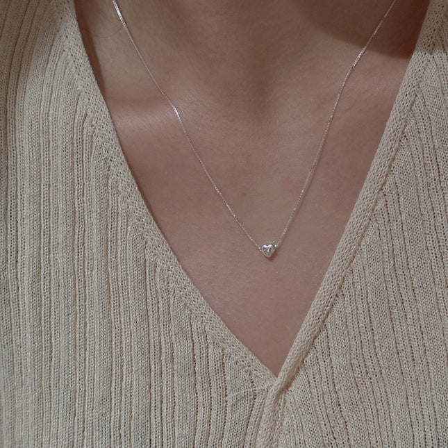 S925 Sterling Silwer Koreaanse Styl Nis Ontwerp Mini Hart Sleutelbeen Halssnoer