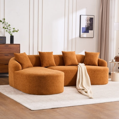 LY-022 GRIJS KOMPRESSIESOFA Kombinasie Rusbank Met 3-sitplek, Houtgraan Chenille Stof, Volle Spons Kompressiesofa, Gekombineerde Sofa Met 4 Kussings Vir Sitkamer Meubels Woonstel
