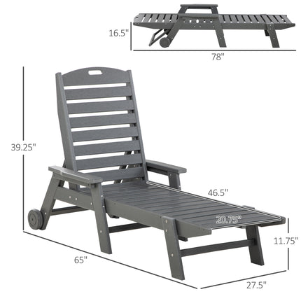 Outdoor Chaise Lounge Chair, Waterproof Pool Furniture With Reclining Adjustable Backrest & Wheels For Beach, Tanning, Poolside, Patio, Light Gray