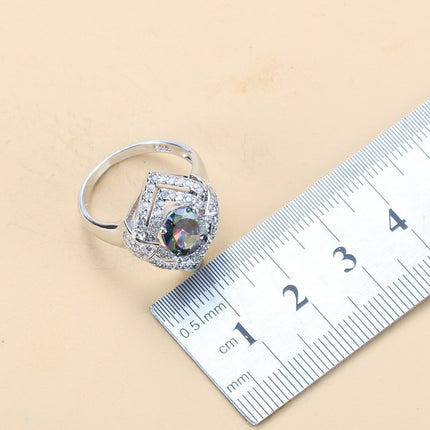 Ingelegde Edelsteen Hanger Oorbelle Halssnoer En Ring Vir Vroue 4 Stuks Stel