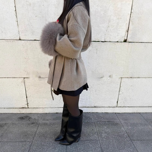 Furry Sleeves Overcoat Long Coat
