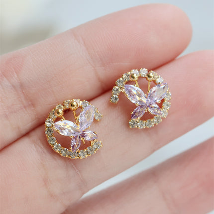 Micro-set Zirconium Diamond Temperament Sparkly Silver Needle Earrings