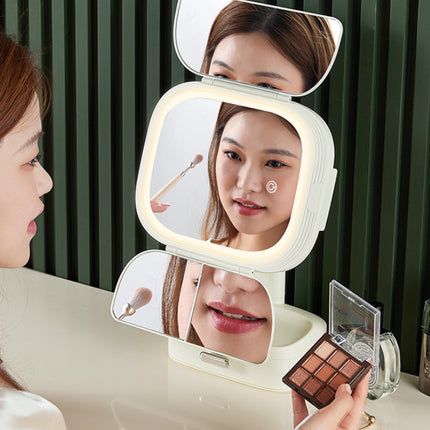 Led Desktop Cosmetic Mirror Household Foldable With Light