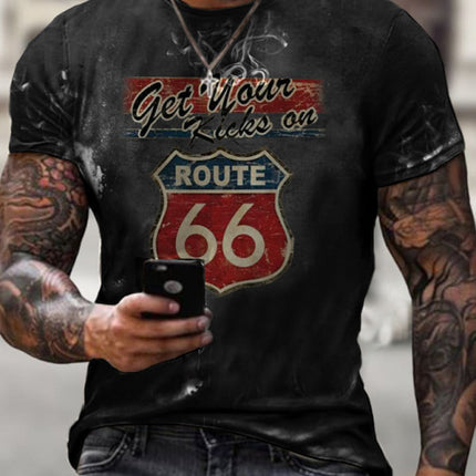 Round Neck Digital Print Slim Pullover Men's T-shirt