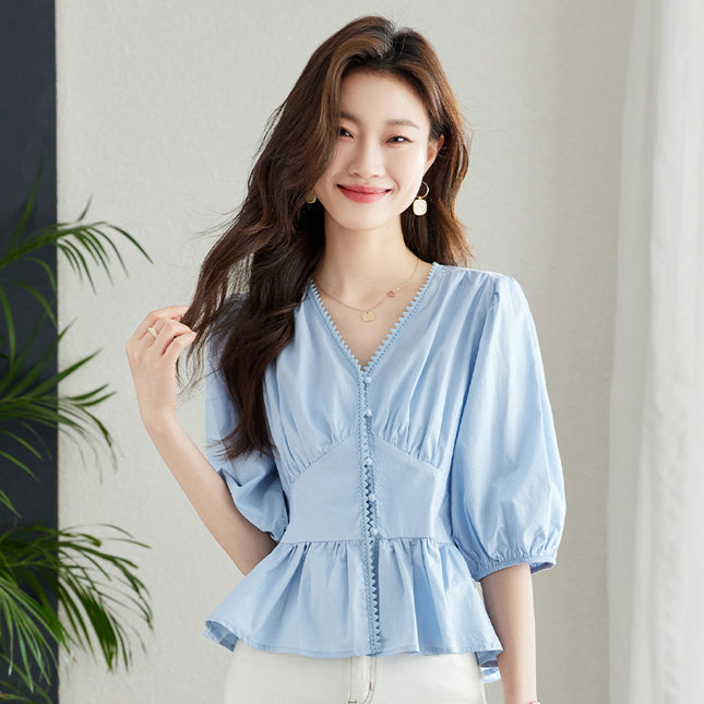 Short-sleeved Shirt Women's Summer Top Niche V-neck