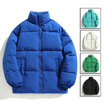 Solid Color Men's Hong Kong Style Thickened Standing Collar Cotton Jacket