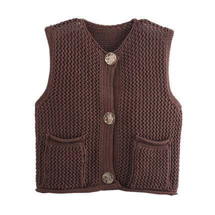 New Spring And Summer European And American Style Casual Breasted Thick Needle Knitted Vest Top