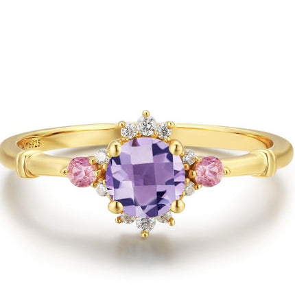 Beautiful Vintage Flowers Curtain-like Yarn Amethyst Ring Set