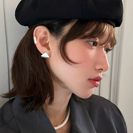 925 Silver Needle Frosted Brushed Geometric Ear Studs Women