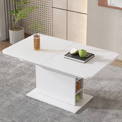 Uitskuif-eettafel, Eettafel met Berging, Reghoekige Eettafel, Koffie-ontspanningstafel, Moderne Eenvoudige Yster-eettafel, Ruimtebesparende Multifunksionele Eettafel, Wit