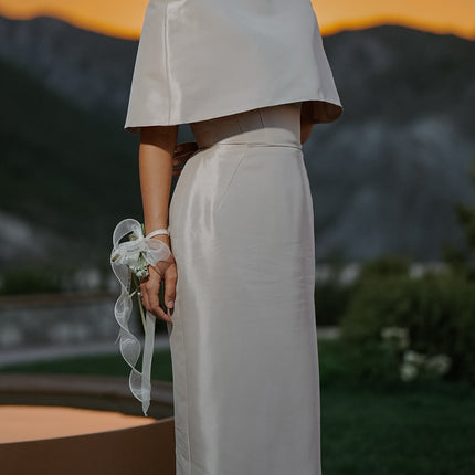 Satin Cape-style Top &Fitted Maxi Dress Set