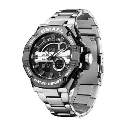 Men's Multi-functional Waterproof Double Display Alloy Steel Belt Electronic Watch