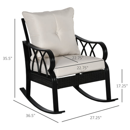 Buitelug Wiegstoel van Rattan met Gevoerde Kussings, Aluminium Meubel Wiegstoel van Rattan met Armleuning vir Tuin, Patio en Agterplaas, Kakie