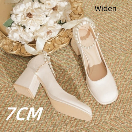 Mary Jane Shoes Pearl Ribbon Patent Leather Fairy Style