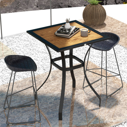 28" Buite-eettafel, nagemaakte hout-patiomeubels, vierkantige houtagtige tuintafel met watersafe ontwerp, bruin