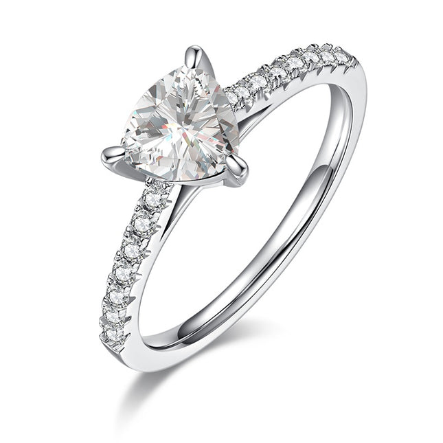 Triangular Moissanite Set With Top-quality Moissanite Luxury And Fashionable Light Luxury Jewelry Silver Ring S925 Silver Electroplated With Platinum