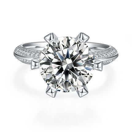 'n Luukse en Modieuse Ligte Luukse Juweliersware Silwerring met 5 Karaat, Versier met Topgehalte Moissaniet, S925 Silwer Geplateer met Platinum