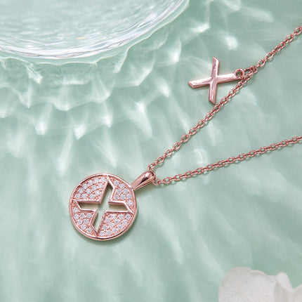 Een Van Die 26 Letters, X, Versier Met Topgehalte Moissanite, Luukse En Modieuse Ligluukse Trendjuweliersware, Silwer Halssnoerhangertjie S925 Silwer Geëlektroplateerde Roosegoud