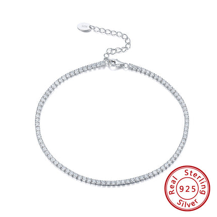 S925 Sterling Silwer 2mm Enkelry Vol Sirkonium Enkelbandjie