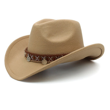 Pendant Casual Sun-proof Sun Protection Keeping Warm Boys And Girls Woolen Western Cowboy Hat