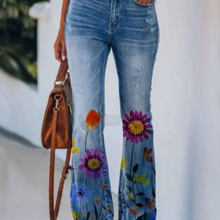 Women's Printed Polyester Jeans