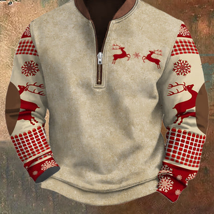 Zipper Men's 3D Printed Half Zipper Sweater