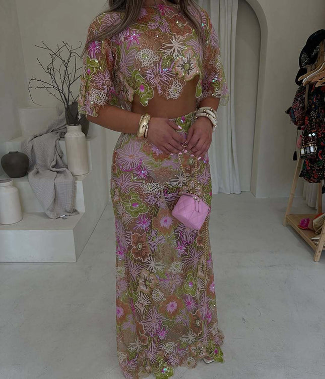 Embroidery Sequin Heavy Industry Party Skirt Suit Summer And Autumn New Collection